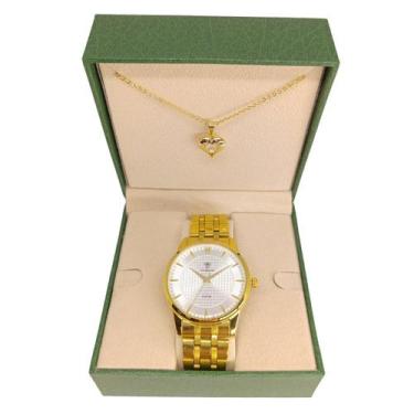 Imagem de Relógio Feminino Tuguir Analógico 9182F Dourado e Branco