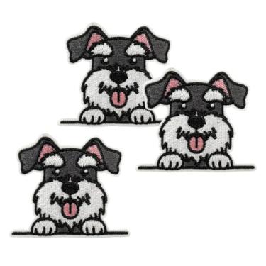 Imagem de Mini Miniatura Schnauzer Cachorro Ferro Costurar Adesivos Desenhos Animados Roupas Jaquetas Jeans Moletons Chapéus Bolsas Mochila Bordado Ferro em Costurar Aplique Patch (3 Peças)