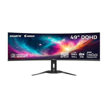 Imagem de GIGABYTE - AORUS CO49DQ - 49 polegadas QD OLED - 5120x1440 DQHD 32:9-1800R - 144Hz - 0,03ms GTG - AMD FreeSync Premium Pro - Super Ultrawide - KVM - HDMI, DP, Tipo C - Altura ajustável - Preto