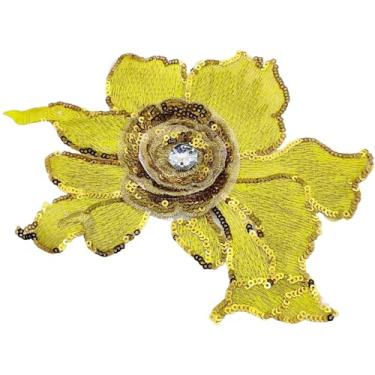 Imagem de Carytalee 2 peças de apliques de strass com lantejoulas amarelas 3D para decoração de vestido de noiva de casamento, decoração de roupas de costura, 18 x 15 cm