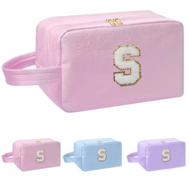 Imagem de I IHAYNER Bolsa de maquiagem inicial para mulheres, presentes de aniversário para meninas de 4, 5, 6, 7, 8, 9, 10, 11, 13, 14 anos, bolsa de cosméticos, bolsa de higiene pessoal, rosa, S, P