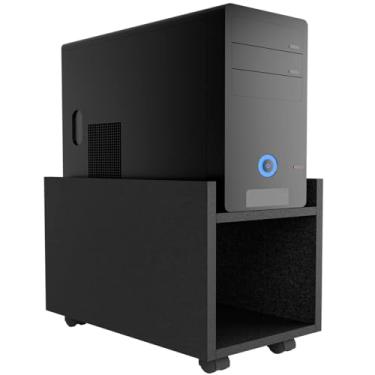 Imagem de Suporte Base Elevada Com Rodas Gabinete Computador em Mdf Reforçado 15mm Preto