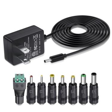Imagem de SoulBay Substituição do carregador adaptador CA de 12V 1A com 8 pontas, cabo de alimentação regulado para luz de tira de LED, câmera CCTV, alto-falante BT, GPS, Webcam, roteador, transformador DC12V com certificado ETL