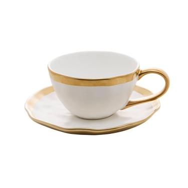 Imagem de Xícara P/Café C/Pires de Porcelana Branco/Dourado Dubai 90ml Wolff
