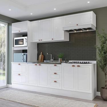 Imagem de Cozinha Pérola com Rodapé 5 Peças Torre Quente Aéreo 3 Portas Balcão 120 Balcão 80 e Basculante Yesc Branco