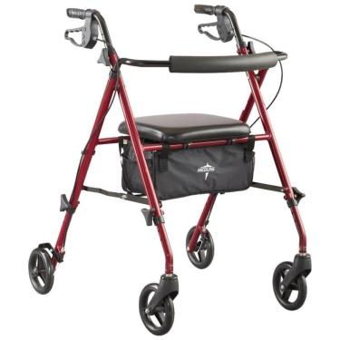 Imagem de Andador Rollator Alumínio Ultraleve Medline, Vermelho, Suporta até 113 kg, Rodas 15 cm, Braços e Assento Ajustáveis, Dobrável.