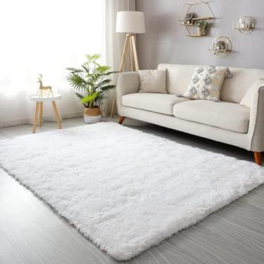 Imagem de Large Fluffy Living Room Carpet 100x150 Soft Plush Bedroom Rug Tapete Grande Para Sala Cozy Home Decor(Branco)