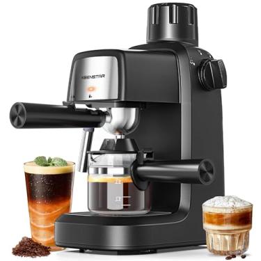 Imagem de KEENSTAR - Máquina de café expresso de 3,5 bar com batedor de leite, máquina compacta de 800 W com função de pré-aquecimento, cafeteira de 4 chávenas para cappuccino ou latte, presente para os amantes