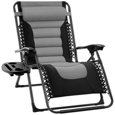 Imagem de Cadeira Reclinável Ajustável Gravidade Zero com Apoio de Cabeça e Porta Copos, BEST CHOICE PRODUCTS, Cinza