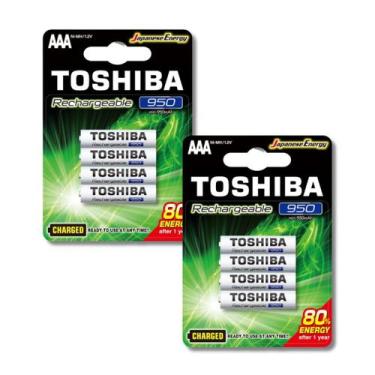 Imagem de Kit 8 Pilhas Recarregáveis AAA 950mAh Toshiba 1.2V Ni-MH TNH3GAE