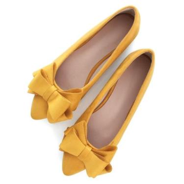 Imagem de Sapatos rasos TN TANGNEST femininos, moda, laço, amarelo, tamanho 43