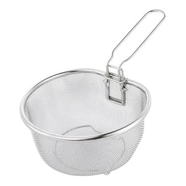 Imagem de Generic Cesta de fritura profunda, peneira de malha de aço inoxidável multifuncional com alça dobrável, peneira de macarrão para fritar massas em acampamentos, Diâmetro 21cm