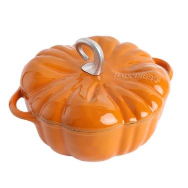 Imagem de SOBEIT Forno holandês de ferro fundido de abóbora, 3,5 QT, revestido de esmalte, laranja