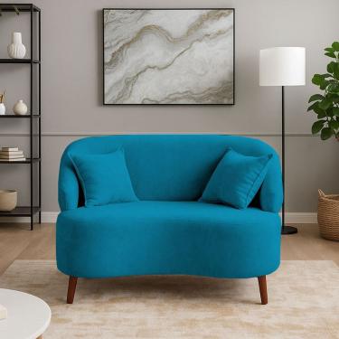 Imagem de Sofá Orgânico Curvo 2 Lugares Feijão Suede Turquesa