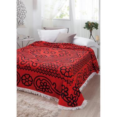 Imagem de Colcha Casal Chenille Canelada Bruna Vermelho/Preto Jolitex