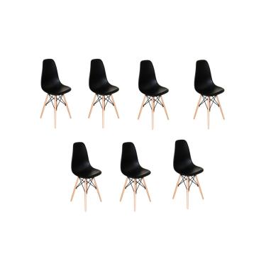 Imagem de Kit 7 Cadeiras Charles Eames Eiffel Dkr Wood Preto