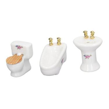 Imagem de Conjunto de banheiro Dollhouse, cerâmica SUNGOOYUE, escala 1/24, 3 uni