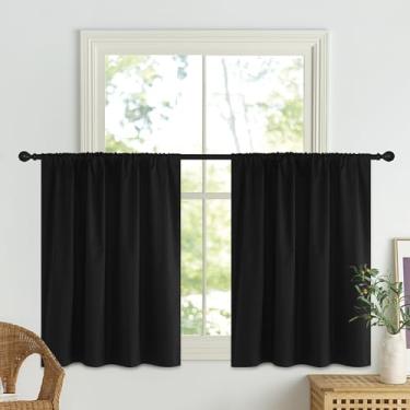 Imagem de Cortinas blecaute pretas completas para janelas pequenas – cortinas blackout curtas com isolamento térmico para quarto (2 painéis, 106,7 cm de largura por 91,4 cm de comprimento, preto)