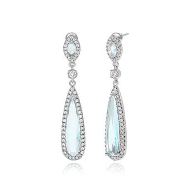Imagem de Brincos femininos longos de zircônia cúbica azul em forma de gota d'água, 1.97, Latão, Zircônia cúbica