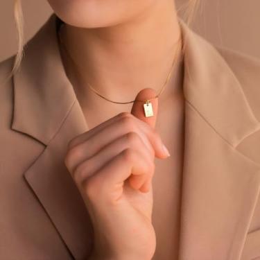 Imagem de Pingente retangular com iniciais A-Z, joia de aço inoxidável personalizada, corrente ajustável simples, design elegante, adequado para mulheres, F, Aço inoxidável, Sem Pedra Preciosa