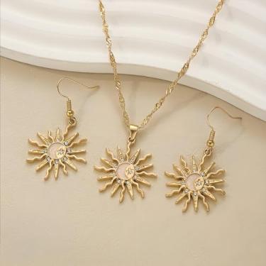 Imagem de Colar de sol com design de diamante para mulheres com brincos delicados 14 k ouro/prata esterlina colar gargantilha simples banhado a ouro CZ joias brincos colares para mulheres presentes modernos