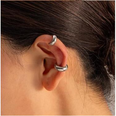 Imagem de Brincos de prata em forma de C, não perfurados, cartilagem de orelha, prendedor de argola de aço inoxidável, grosso, brincos falsos, para mulheres, joias e presentes, Standard, Aço inoxidável, Sem