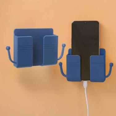 Imagem de Prateleira de parede flutuante para telefone e controle remoto, organizador de armazenamento de plástico ajustável, suporte de parede para vários tipos de cômodos (azul)