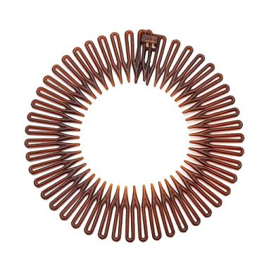 Imagem de Faixa de cabelo com pente de plástico flexível para natação, banho e viagens – Grampo de cabelo elástico para cabelos grossos e encaracolados (30 cm, marrom)