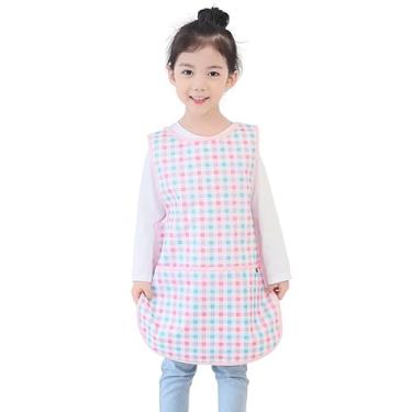 Imagem de Avental infantil Plie impermeável sem mangas com bolsos para idades de 1 a 8 anos da Plie, Pink Check, Large
