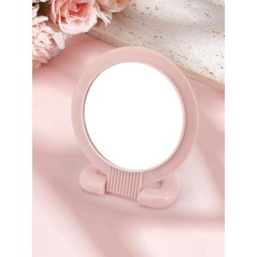 Imagem de 1 mini espelho, espelhos dobráveis redondos planos de vidro rosa, espelho de mão dupla face com suporte de plástico PS para namorada, esposa, filha, irmãs, amigas e mais, 19,3 x 12,8 x 1 cm