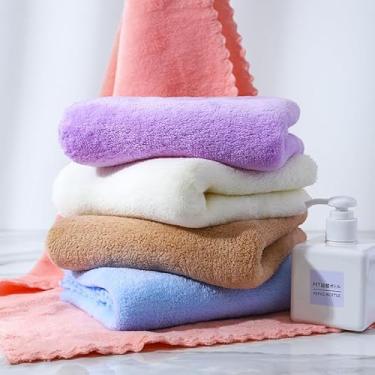 Imagem de 5 peças de toalha de rosto de lã coral, toalhas absorventes super macias para cozinha, banheiro, quarto (branco, verde, rosa, azul, cáqui