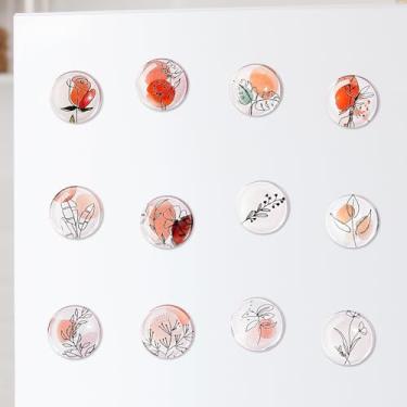 Imagem de Generic 24 peças de adesivo de geladeira ímã de geladeira de vidro, 12 estilos, sucção forte, transparente, redondo, quadrado de 2,5 cm, transparente