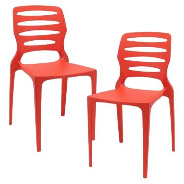 Imagem de Kit 02 Cadeiras Para Cozinha Área Gourmet Jardim Empilhável Larsen P03 Vermelho - Lyam Decor