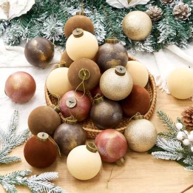 Imagem de Liliful 30 peças de enfeites de bola de Natal de veludo de 8,5 cm, decoração de árvore de Natal com textura neutra flocada, ornamentos pendurados para Natal, inverno, rústico, casa de fazenda, vintage