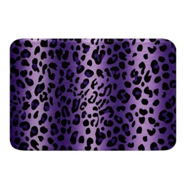 Imagem de Tapetes de banheiro com estampa de leopardo roxo com estampa de guepardo para banheiro com tema de animais selvagens, tapetes de banho para banheira, acessórios de banheiro absorventes felpudos 51 x