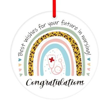 Imagem de Presente de formatura de enfermagem de parabéns – Ornamento de presente de formatura para enfermeira recém-formada de 2025 para seus melhores desejos para o seu futuro em enfermagem