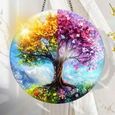 Imagem de Suncatcher acrílico colorido, decoração de janela suspensa em árvore com design de vitral impresso, apanhador de sol, arte de parede de arco-íris, ideia de presente e ornamento de jardim, uso interno