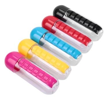 Imagem de Garrafa De Agua Squeeze Colorida Com Porta Comprimidos 600ml (Cinza)