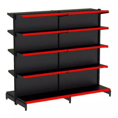 Imagem de Gondola Centro 170 Fit Ate 2 Metros Preto 20 Bandeja Pe Vermelho - AMA