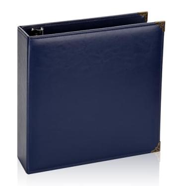 Imagem de Fichário vintage com 3 argolas de 5 cm, fichário de couro profissional com 3 anéis, três fichários para 21,6 cm x 28 cm, fichário D para álbum de fotos, casa, escola e material de escritório - azul