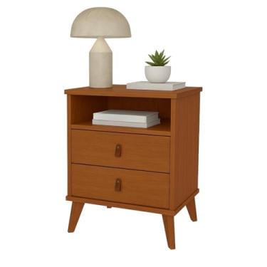 Imagem de Mesa de Cabeceira 2 Gavetas com Nicho e Puxadores de Couro - Design Sofisticado(CEDRO)
