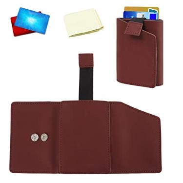 Imagem de Carteira de couro fina, porta-cartões multifuncional para homens e mulheres, portátil, prática, ideal para uso diário, Marrom, Comum