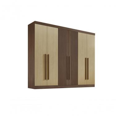 Imagem de Roupeiro 6 Portas Ripado 6 Gavetas Com Pés Da Vinci Plus - D' Doro Castanho-linho-ripado