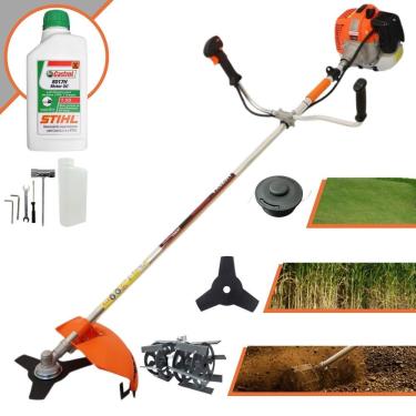 Imagem de Roçadeira Profissional Lateral Vulcan Vr620h À Gasolina 2t 62cc 3hp + Óleo Castrol Stihl 500ml + Enxada Rotativa Durali
