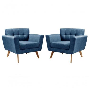 Imagem de Conjunto 2 Poltronas Bruna Confortável Decorativa Moderna - Linho Azul 330