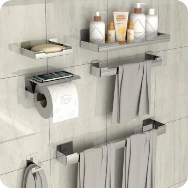 Imagem de Kit Acessórios Para Banheiro Inox Com Adesivo 6 Peças ELG - HomeFull