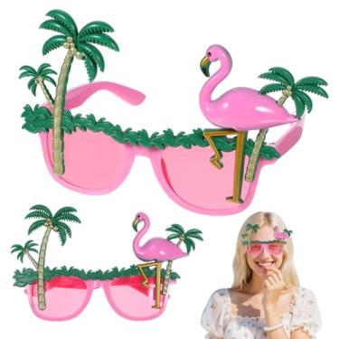 Imagem de Didiseaon Hawaiian Coconut Tree Flamingo Party Eyeglasses - 2pcs Set Pink Coconut Tree Design Glasses for Beach Parties, Tropical Events, Celebrations