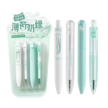 Imagem de lopet 4 canetas de tinta de gel torcidas retráteis ponta ST de 0,5 mm tinta preta menta refil perfumado, escrita suave, secagem rápida, estudantes, escola, escritório, artigos de papelaria para