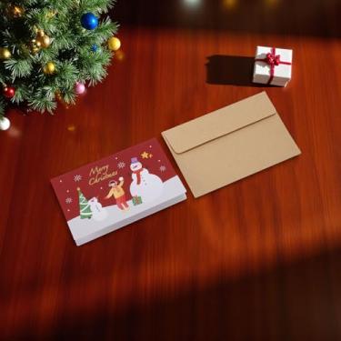 Imagem de 1 conjunto de cartão de felicitações de Natal com desenho animado boneco de neve de Natal com papel envelope vermelho branco 12,7 x 8,4 cm