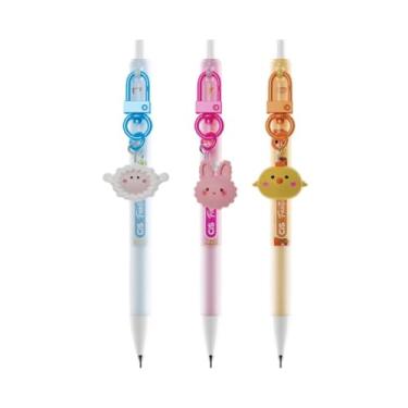 Imagem de Kit com 3 Lapiseiras 0.7mm CiS Animais com Borracha e Pingente Conjunto Escolar Colorido Aula